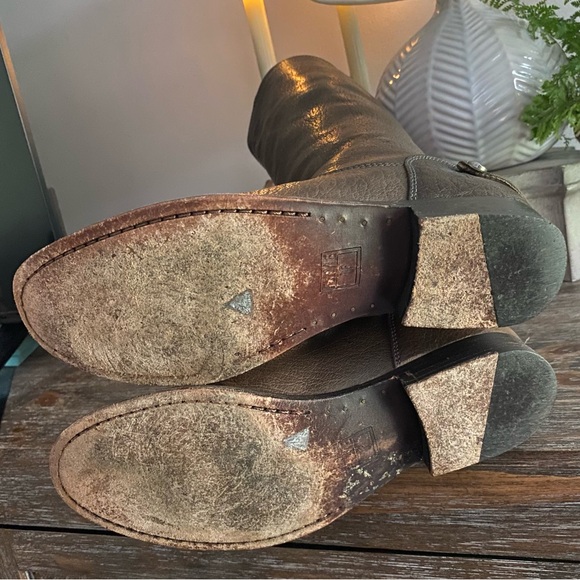 Frye Melissa Back Zip Button Leather Tall Riding Boot Round Toe Women 8B Brown - Picture 8 of 10